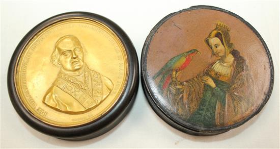 An 18th century bois durci snuff box & papier mache snuff box